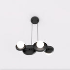 Hanglamp gepoedercoat staal minimalistisch Model 4 zwart met witte kappen, 53 x 23 cm, 4 lichtpunten, eettafel