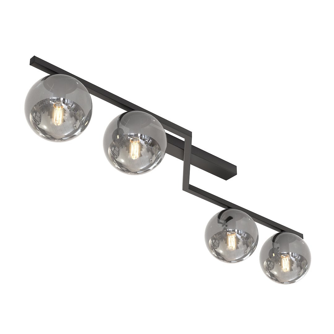 Plafondlamp gepoedercoat staal Naton modern, zwart met grafiet glazen kappen, 4 lichtpunten, 100 x 32 x 20 cm