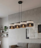 Hanglamp staal met stoffen kap minimalistisch Karbon zwart grijs 96 x 20 cm, 4 lichtpunten voor eettafel of keukeneiland