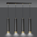Hanglamp gepoedercoat staal Kibo, modern, zwart met goud, 4 lichts, 60 cm breed, voor woonkamer, keuken en thuiskantoor