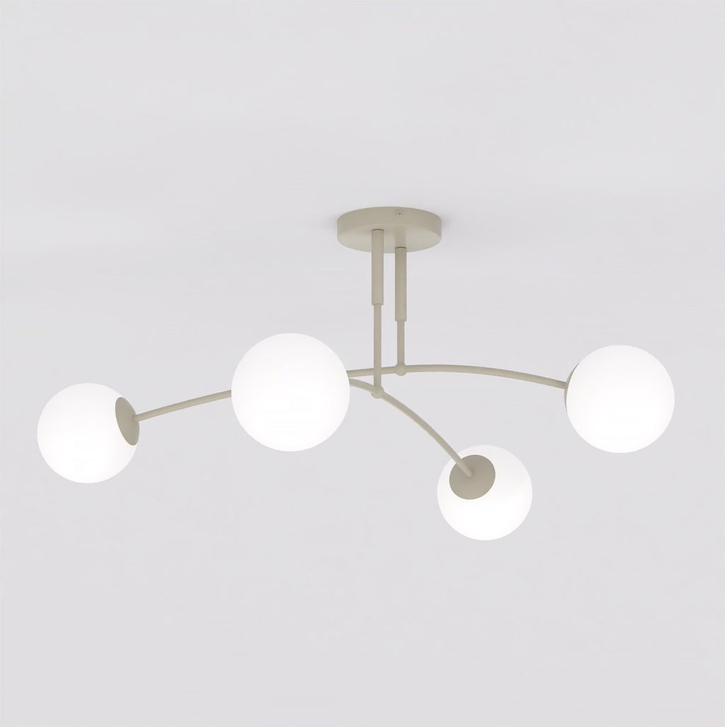 Plafondlamp staal en glas beige modern, 4 witte glazen bollen Ø 14 cm, 60 x 60 cm voor woonkamer