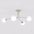 Plafondlamp staal en glas beige modern, 4 witte glazen bollen Ø 14 cm, 60 x 60 cm voor woonkamer