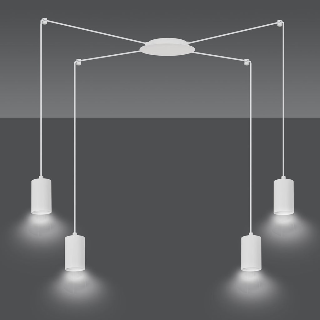 Hanglamp gepoedercoat staal Traker 4 lichts, wit, modern, met 4 GU10-fittingen en verstelbare hoogte