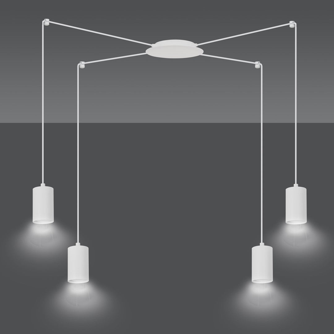 Hanglamp gepoedercoat staal Traker 4 lichts, wit, modern, met 4 GU10-fittingen en verstelbare hoogte