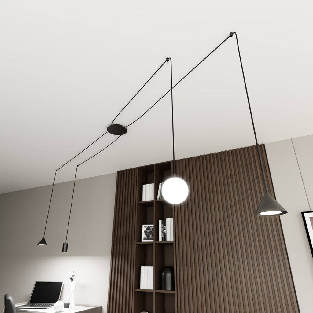Hanglamp spider gepoedercoat staal modern zwart Fuji, 4 fittingen, verstelbaar in hoogte