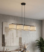 Hanglamp gepoedercoat staal stoffen kap minimalistisch Eco grijs zwart 96 cm, 4 fittingen E27, voor eettafel en keukeneiland