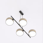 Hanglamp rotan gepoedercoat staal Drumz Japandi zwart, 4 kappen Ø 20 cm – 80 x 46 x 120 cm, eettafel en keukeneiland