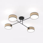 Plafondlamp gepoedercoat staal Japandi rotan kappen bruin met zwart, 4 fittingen E14, 96 x 96 cm