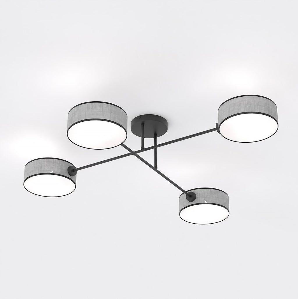 Plafondlamp staal Japandi Maga grijs en zwart, 4 lichtpunten – 96 x 96 cm, voor woonkamer en slaapkamer