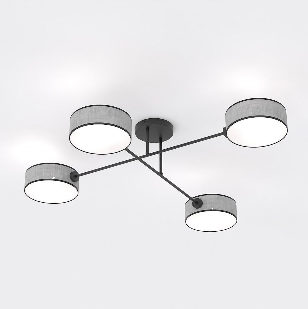Plafondlamp staal Japandi Maga grijs en zwart, 4 lichtpunten – 96 x 96 cm, voor woonkamer en slaapkamer