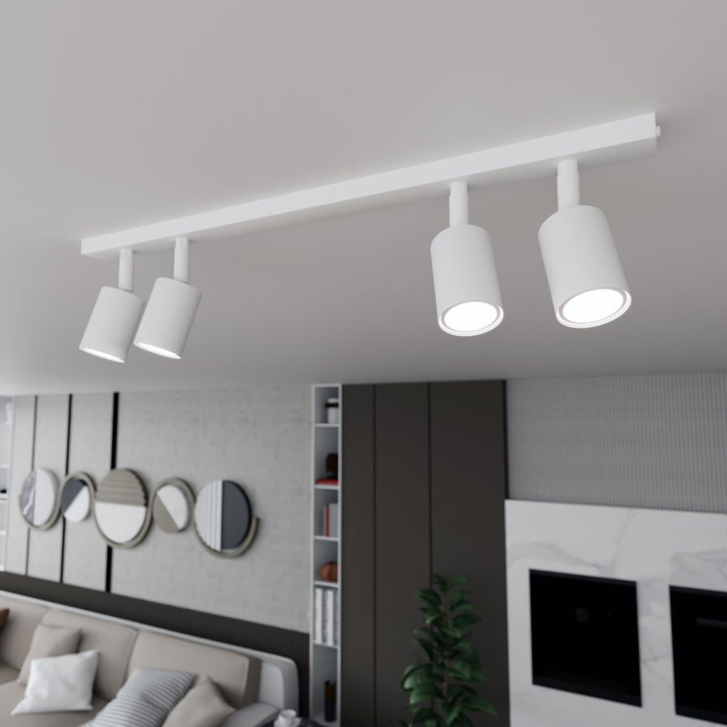 Plafondlamp gepoedercoat staal Flash wit, 70 cm breed, 4 GU10-fittingen voor woonkamer, hal of kantoor