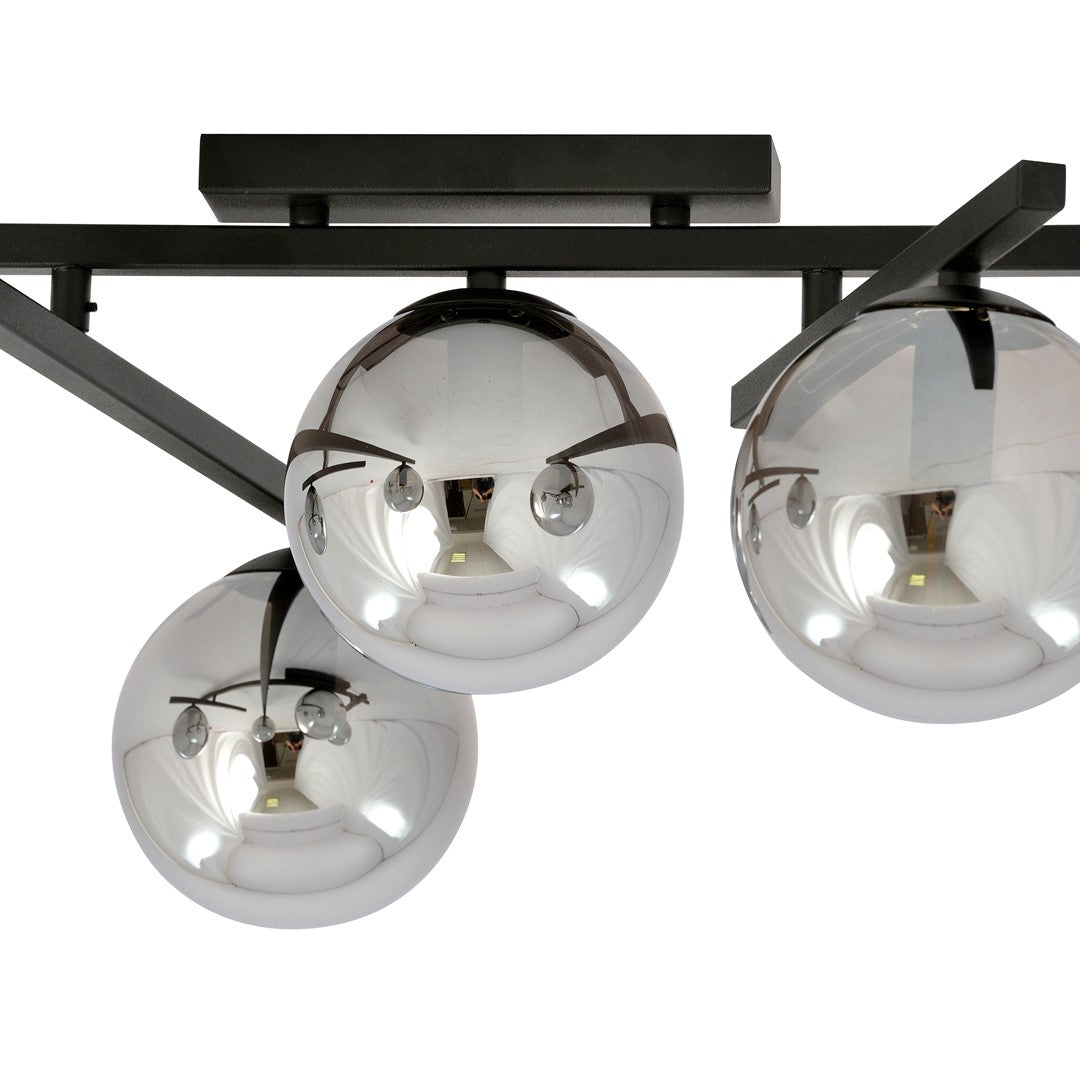 Plafondlamp staal en glas Smart 4 lichts, zwart met grafiet glazen kappen, 63 x 25 cm, E14