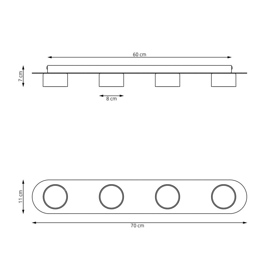 Plafondlamp gepoedercoat staal Diaz modern zwart, 70 cm breed, 4 fittingen, voor woonkamer of slaapkamer