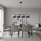 Hanglamp staal met stoffen kap minimalistisch Karbon zwart grijs 96 x 20 cm, 4 lichtpunten voor eettafel of keukeneiland