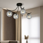 Plafondlamp gepoedercoat staal en glas Boston, zwart met grafiet glazen kappen, 4 lichts, 70 x 37 cm, E14
