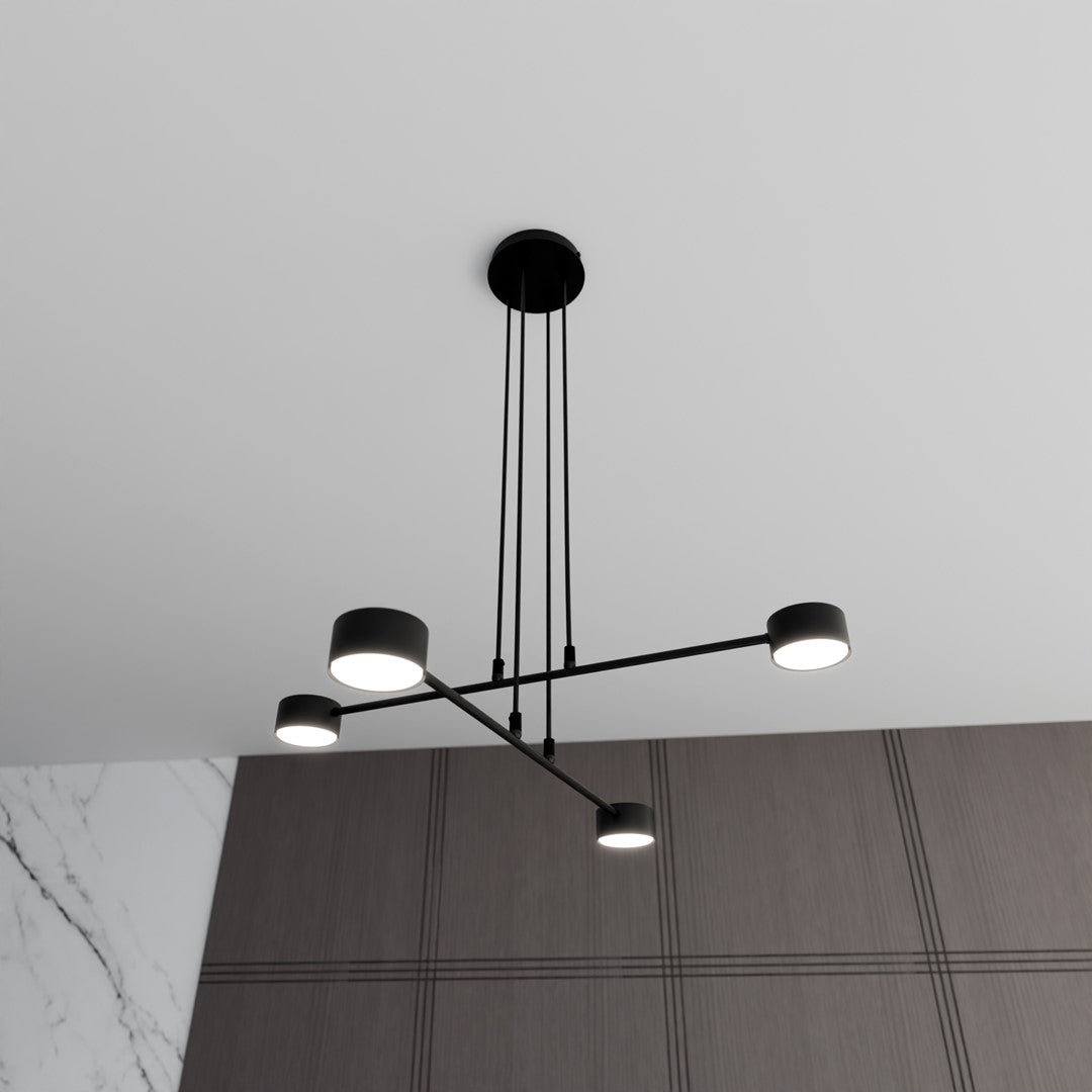 Hanglamp gepoedercoat staal Scandinavisch zwart, 4 lichtpunten, breedte 70 cm, voor eettafel of woonkamer