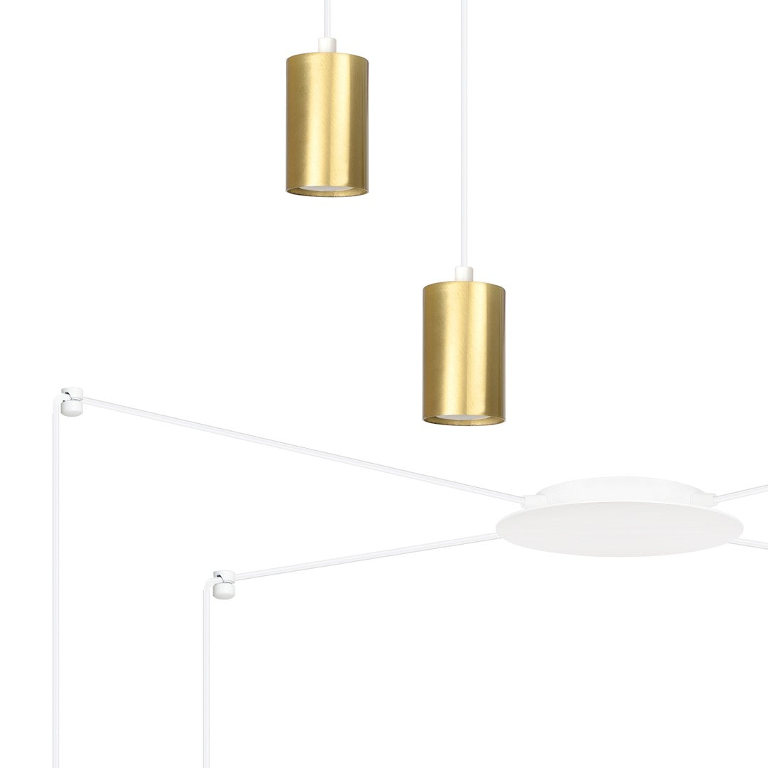 Hanglamp Traker gepoedercoat staal, modern, wit met goud, 4 fittingen, verstelbare hoogte