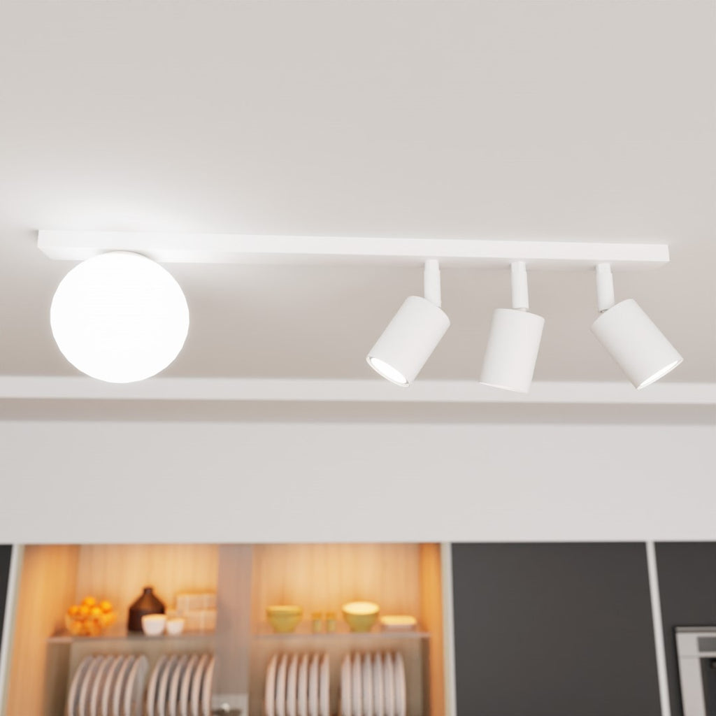 Plafondlamp gepoedercoat staal en glas Baster modern wit 70 cm, 4 lichtpunten voor woonkamer, hal en keuken