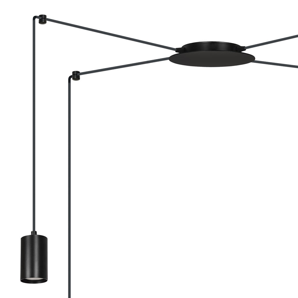 Hanglamp staal modern Traker zwart, 4 lichts, verstelbare hoogte, met 4 fittingen