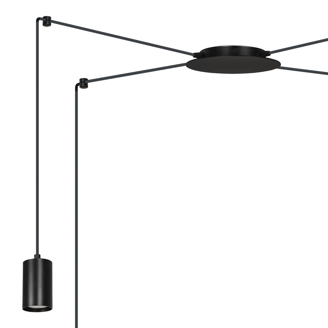 Hanglamp staal modern Traker zwart, 4 lichts, verstelbare hoogte, met 4 fittingen