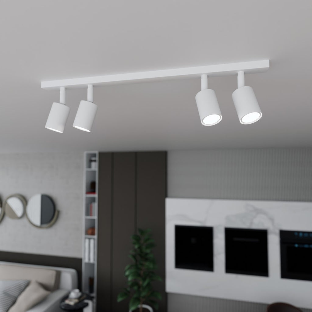 Plafondlamp gepoedercoat staal Flash wit, 70 cm breed, 4 GU10-fittingen voor woonkamer, hal of kantoor