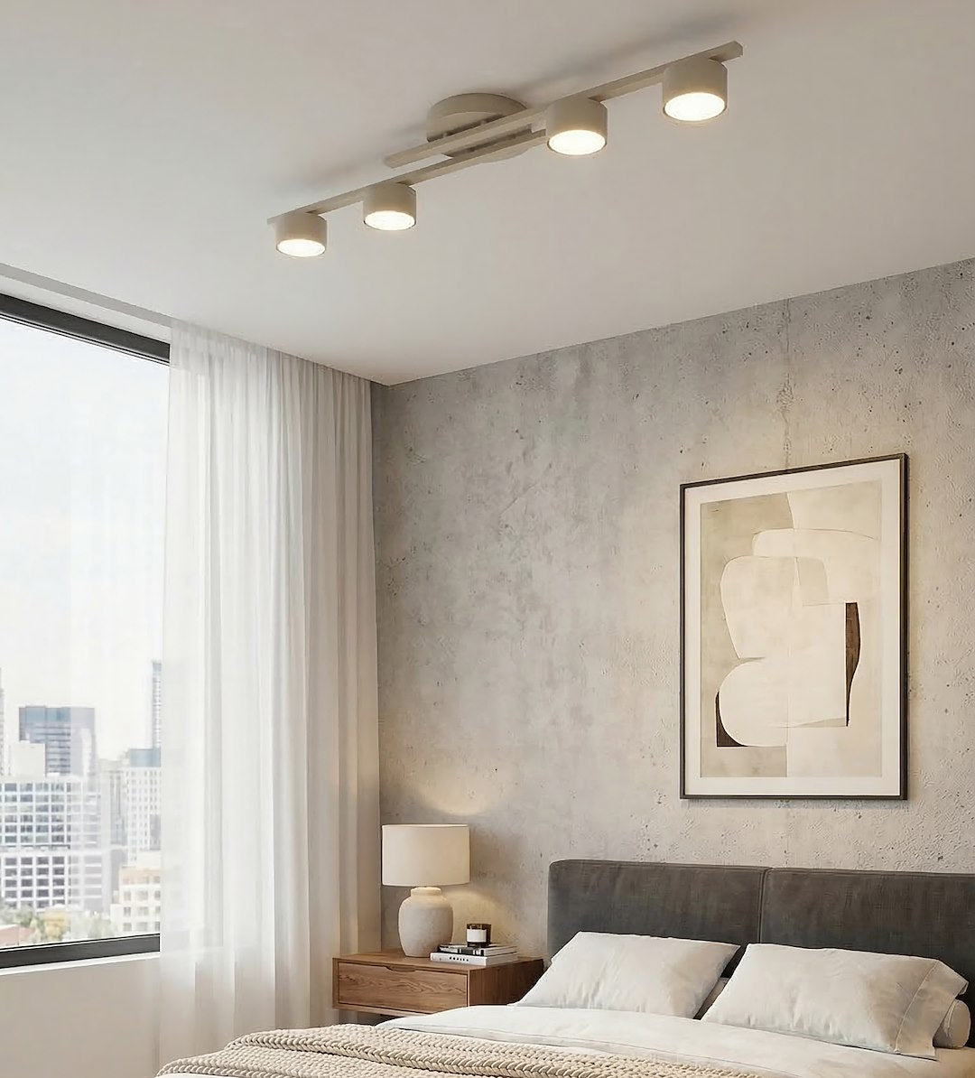 Plafondlamp gepoedercoat staal Fragment, modern, beige, 87 x 29 cm, met 4 fittingen voor woonkamer of slaapkamer