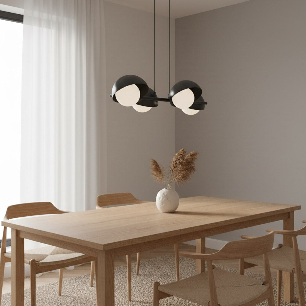 Hanglamp gepoedercoat staal Scandinavisch Boom 4 zwart, 4 lichtpunten G9, 60 x 32 cm, boven eettafel
