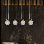 Hanglamp 4 lichts gepoedercoat staal en glas, retro Glam, wit met transparante kappen, 92 x 115 cm