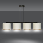 Hanglamp gepoedercoat staal Hilde 4 kappen, wit met goudkleurige binnenzijde, zwart frame, 97 x 100 cm, eetkamer