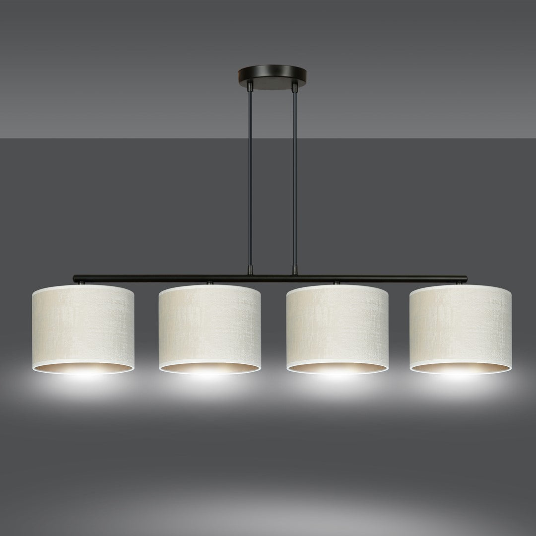 Hanglamp gepoedercoat staal Hilde 4 kappen, wit met goudkleurige binnenzijde, zwart frame, 97 x 100 cm, eetkamer
