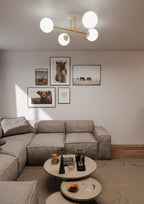 Plafondlamp gepoedercoat staal en glas Magnum, goud en wit, 4 lampen E14, 55 cm breed, woonkamer en eetkamer