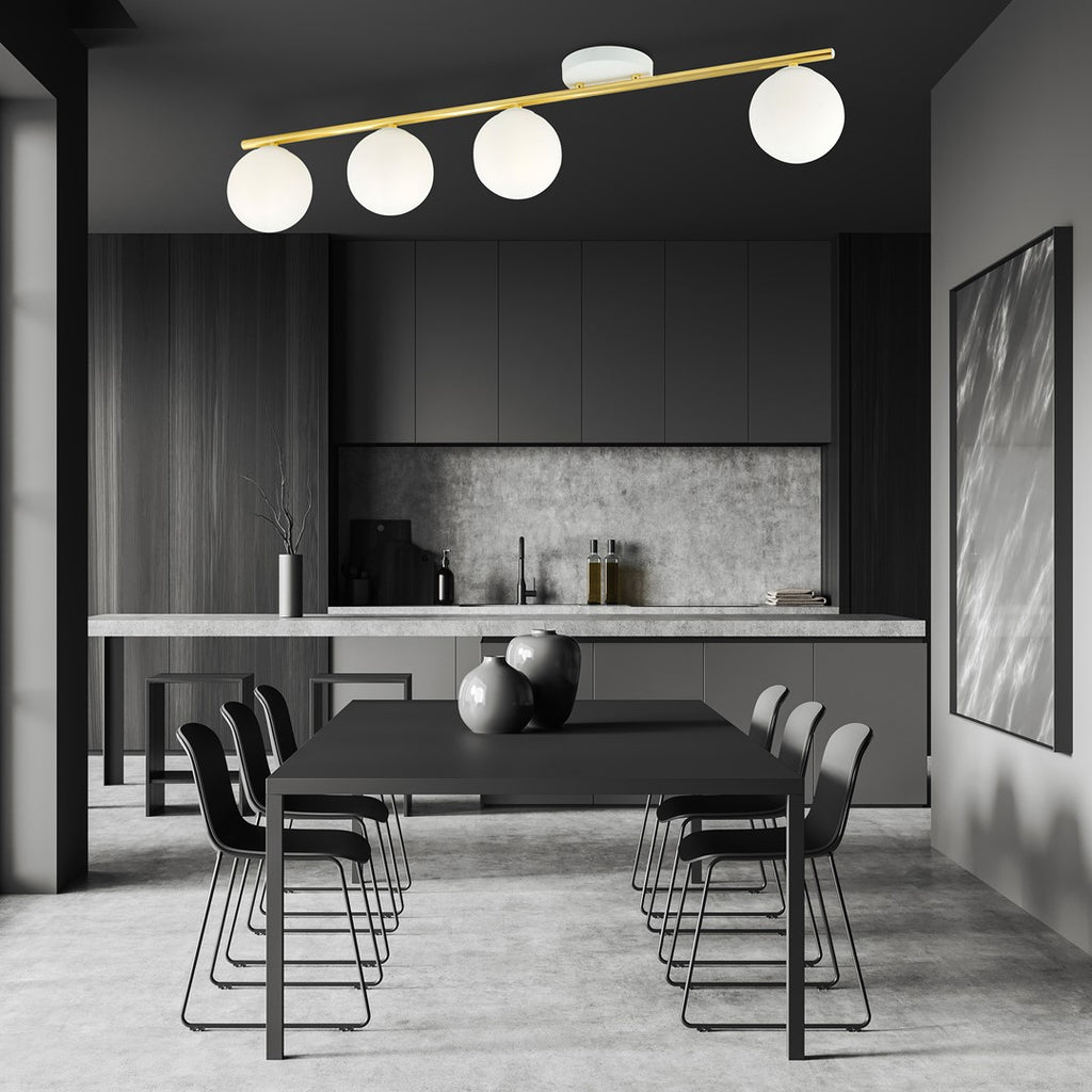Plafondlamp Monza 4 lichts gepoedercoat staal en glas, wit met goud, modern – 100 cm breed