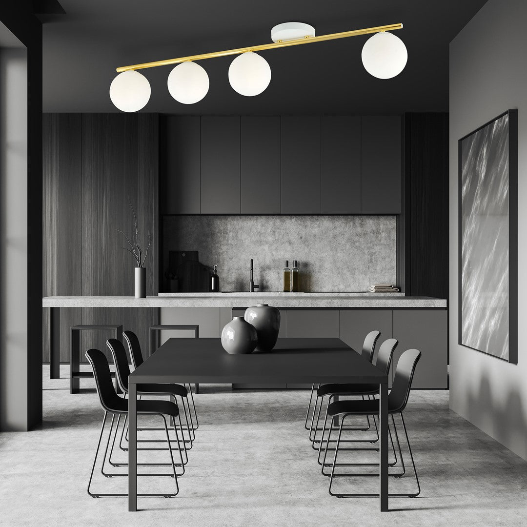 Plafondlamp Monza 4 lichts gepoedercoat staal en glas, wit met goud, modern – 100 cm breed
