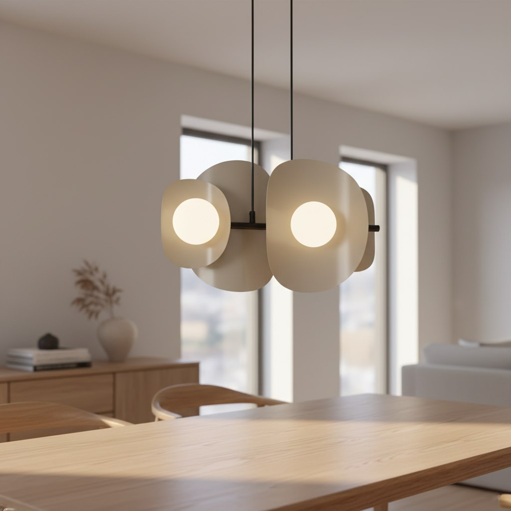 Hanglamp gepoedercoat staal modern Elementen mokka met 4 witte bollen, verstelbare hoogte – 54 x 23 x 120 cm