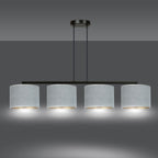 Hanglamp gepoedercoat staal en stof Hilde, grijs met zwart frame, 4 kappen Ø 20 cm – 97 x 100 cm