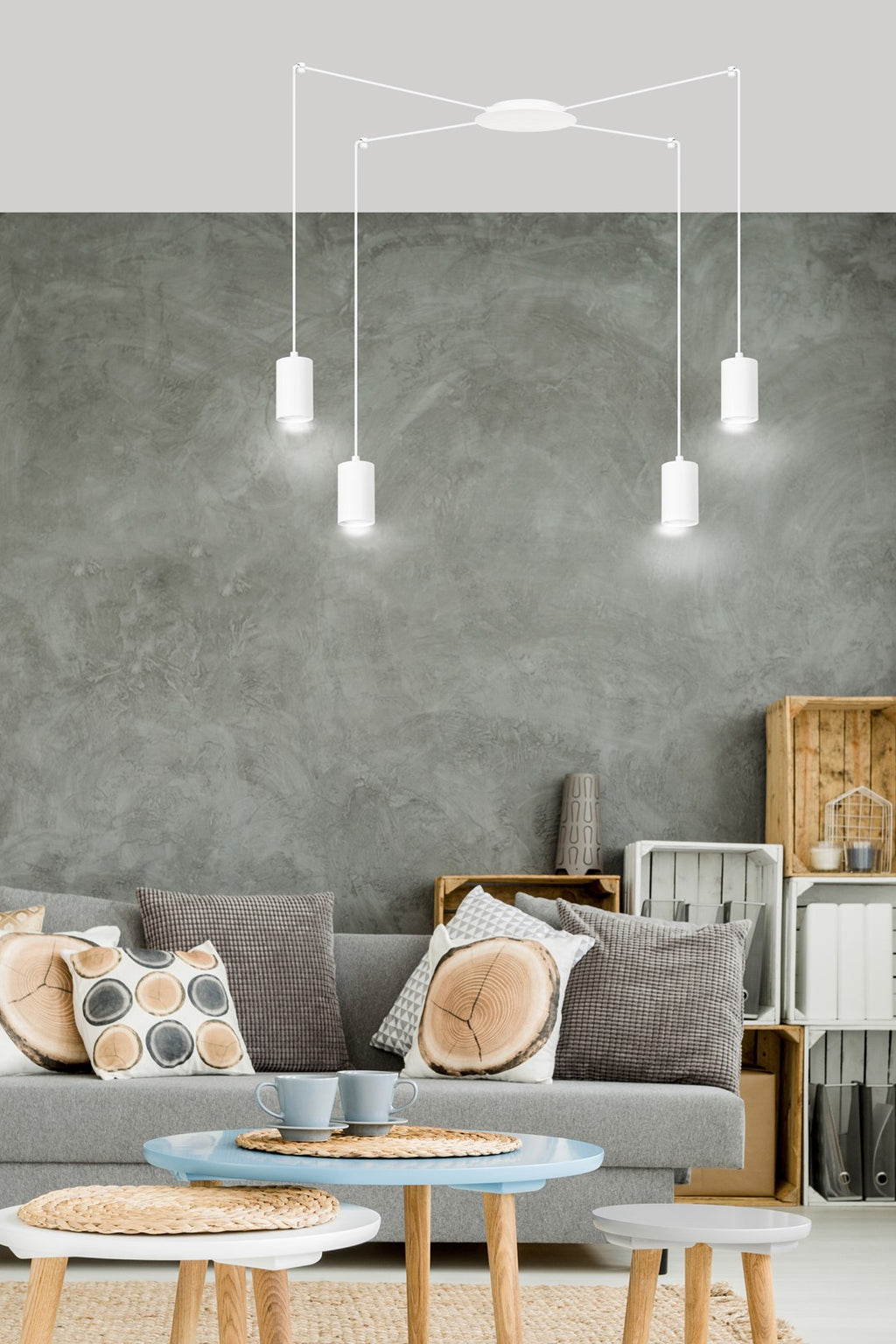 Hanglamp gepoedercoat staal Traker 4 lichts, wit, modern, met 4 GU10-fittingen en verstelbare hoogte