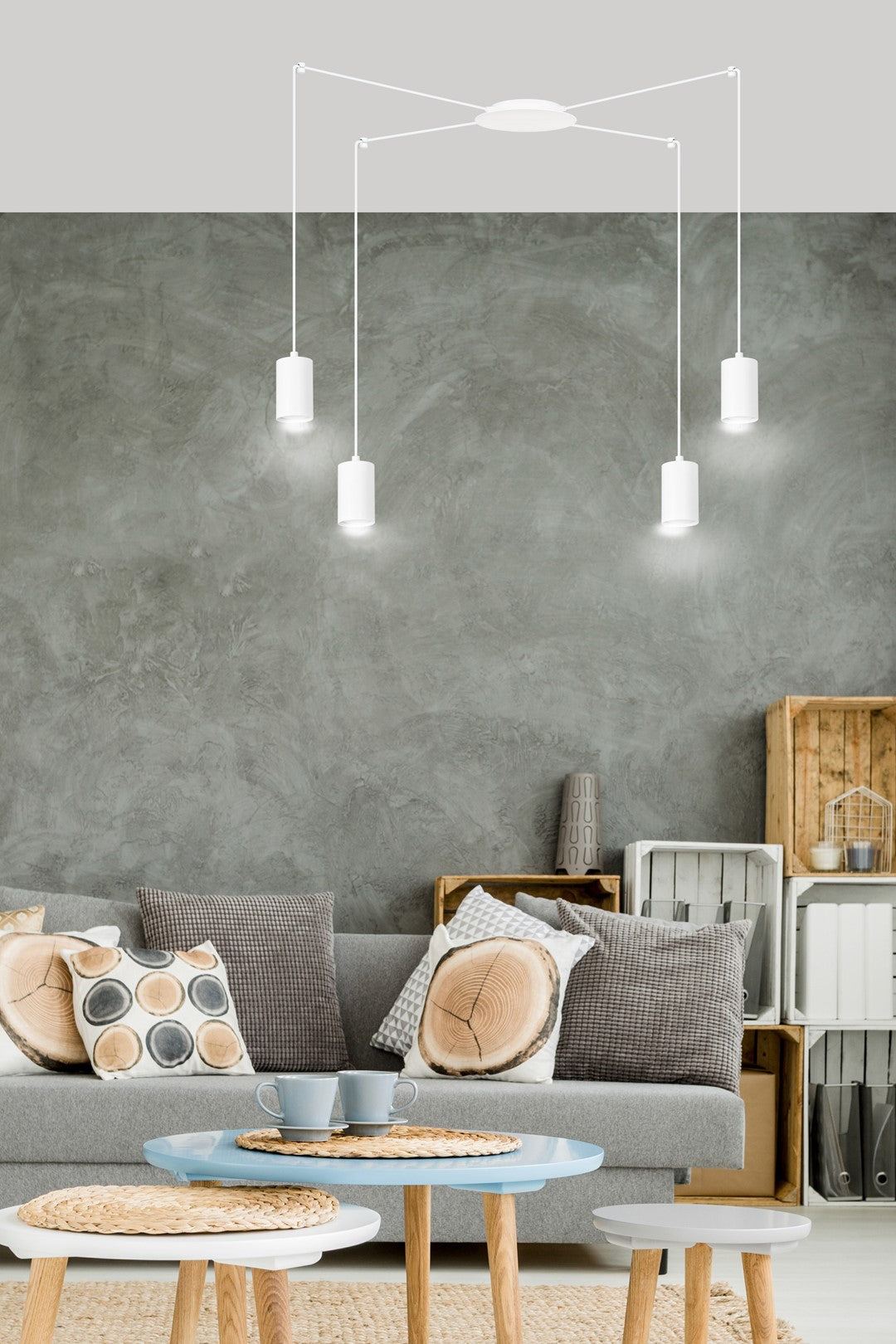 Hanglamp gepoedercoat staal Traker 4 lichts, wit, modern, met 4 GU10-fittingen en verstelbare hoogte