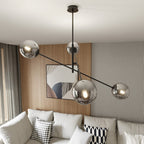 Hanglamp gepoedercoat staal en glas Linear 4 lichts, zwart/grafiet – 102 x 51 cm, boven eettafel of kookeiland