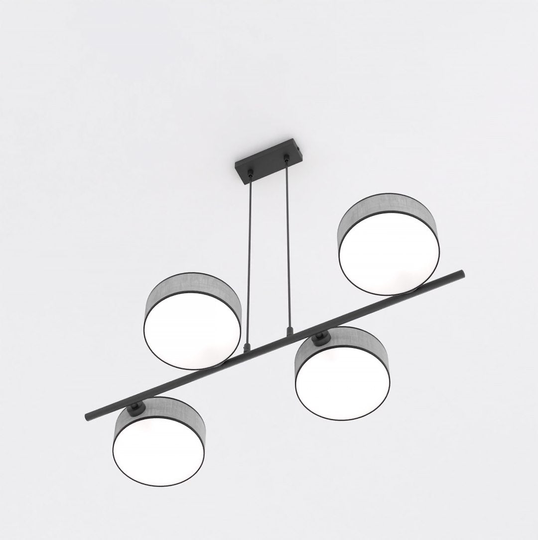 Hanglamp gepoedercoat staal Drumz 4 Japandi grijs, 4 kappen Ø 20 cm, boven eettafel of keukeneiland