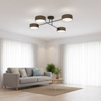 Plafondlamp gepoedercoat staal Japandi Maga 4, bruin zwart, 96 x 96 cm, 4 lichtpunten, woonkamer en eetkamer