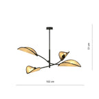 Plafondlamp Lotus gepoedercoat staal en rotan, boho, zwart met naturel kappen, 4 lichtpunten, 102 x 51 cm