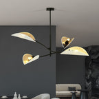 Plafondlamp Lotus gepoedercoat staal met stoffen kappen, zwart, wit en goud, 4 lichts, 102 x 51 cm, woonkamer