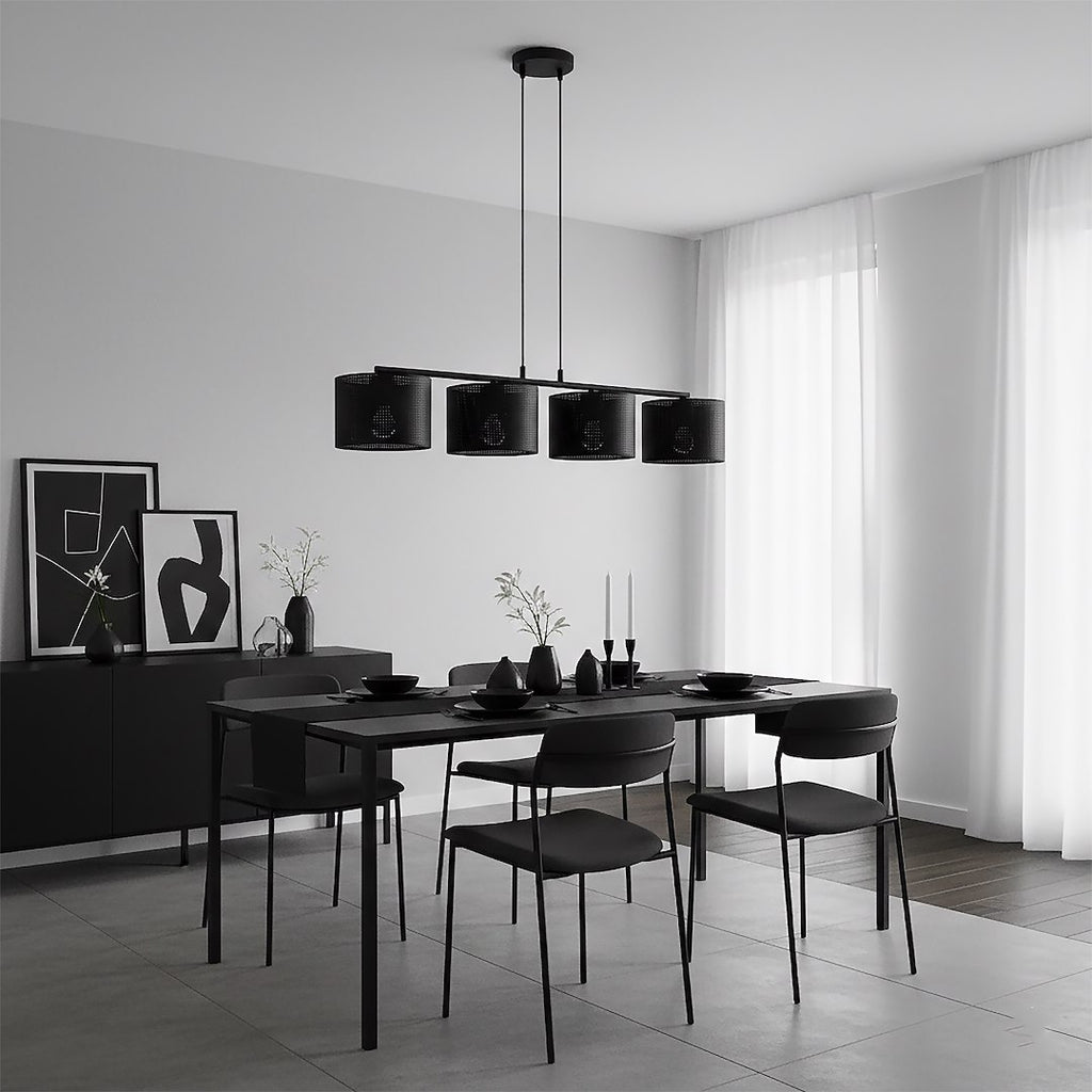 Hanglamp gepoedercoat staal modern Lux zwart 96 x 20 cm, 4 fittingen, voor eettafel of keuken