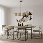 Hanglamp 4 lichts gepoedercoat staal en rotan, minimalistisch Eco, zwart, 96 cm breed, voor kookeiland en eettafel