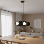 Hanglamp gepoedercoat staal minimalistisch Model 4 zwart met witte kappen, 53 x 23 cm, 4 lichtpunten, eettafel