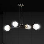 Hanglamp Ognis gepoedercoat staal en glas, glamour, zwart met witte glazen kappen, 4 lichts E27, 75 x 100 cm