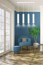 Hanglamp gepoedercoat staal modern Kibo wit met chroom, 4 lichtpunten, 60 cm breed