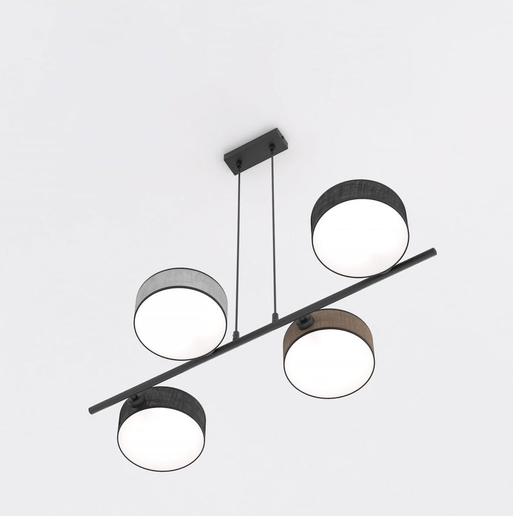 Hanglamp gepoedercoat staal Japandi zwart, 4 geweven kappen Ø 20 cm, 4 x E14 – eettafel en keukeneiland