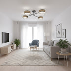 Plafondlamp gepoedercoat staal Japandi rotan kappen bruin met zwart, 4 fittingen E14, 96 x 96 cm
