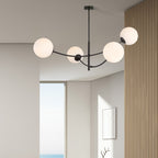 Plafondlamp gepoedercoat staal en glas Hunter, modern, zwart met witte kappen, 4 lichtpunten E14